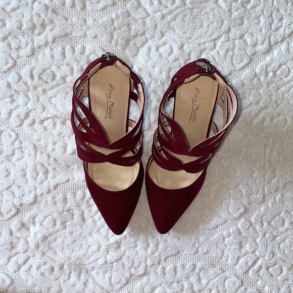 Burgundy Point Toe Heels - Picture 2 of 9